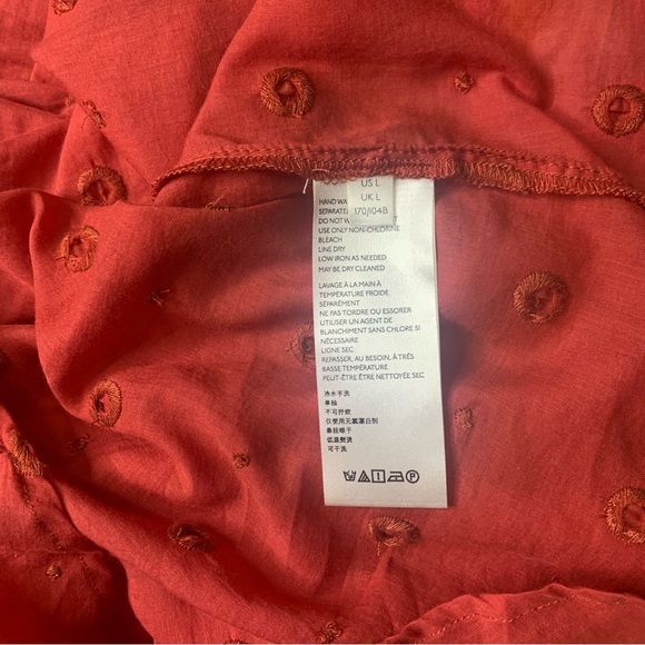 Maeve by Anthropology Coral Embroidered Voile Augusta Peasant Blouse Top Large - Picture 12 of 14